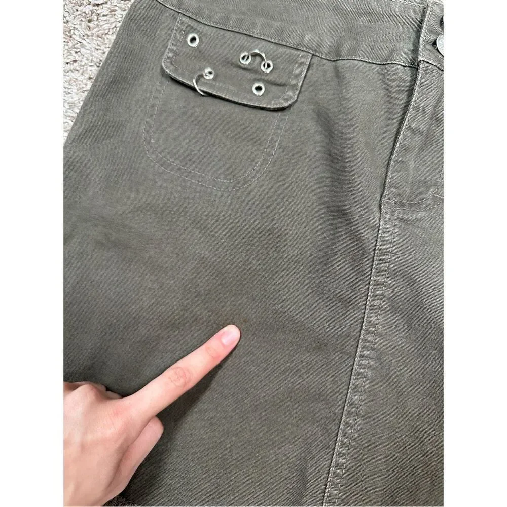 vintage y2k mudd mini mirco cargo skirt army green utility 5 grunge ring details
